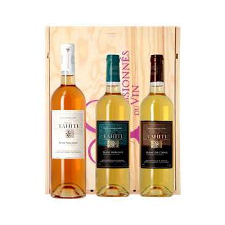 Coffret bois Vin de Tahiti - 2 Blancs 1 Rosé – Réf : 6237